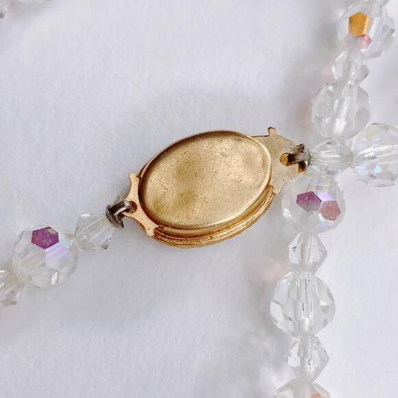 VTG Mid Century AB Crystal Necklace Faceted Glass Beads 1960s Gold Tone Clasp - Picture 9 of 9